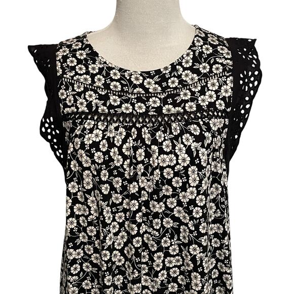 LOFT Black Floral Swing Dress Womens Small/Medium Boho Knit Casual Feminine - Picture 4 of 9